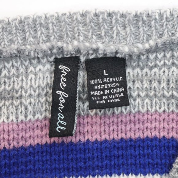 FREE FOR ALL Womens Gray Striped Knit Sweater LARGE - Picture 4 of 4
